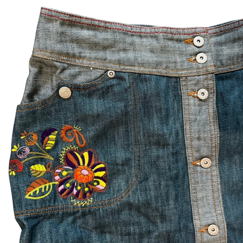 Oilily Y2K Denim Cargo Patchwork Button Down Artsy Fairy Skirt Floral Whimsy 6 - Picture 7 of 11